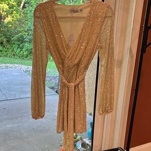 Petal & Pup Gold Long Sleeve Sequin Dress